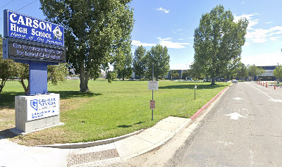 Photograph of main entrance to Carson High School