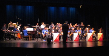 Photograph of last year's combined band at end of concert