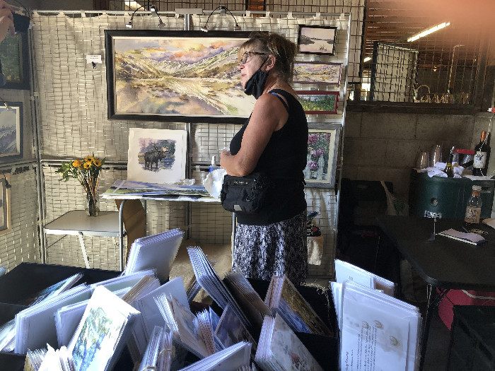 LaVonne Vasick with her works at the 2020 Open Studios Tour