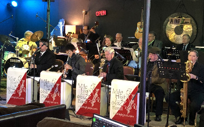 Photograph of Mile High Jazz Band at November live-streamed event.